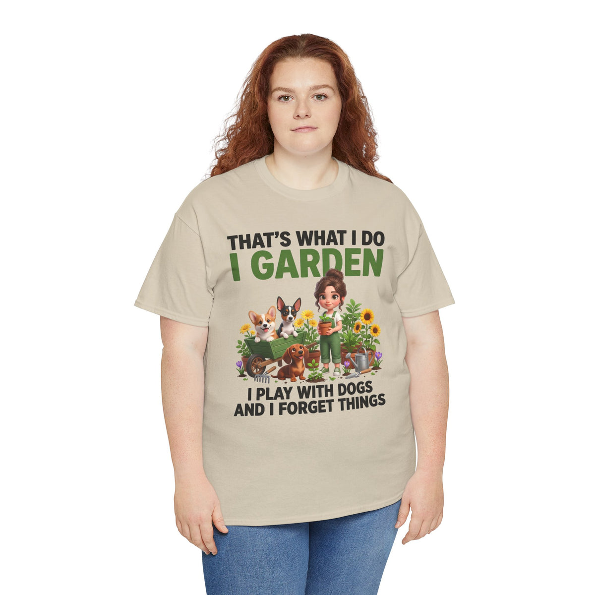 That's What I Do I Garden I Play With Dogs And I Forget Things Unisex T-Shirt — corgi, dachshund & rat terrier (v2)
