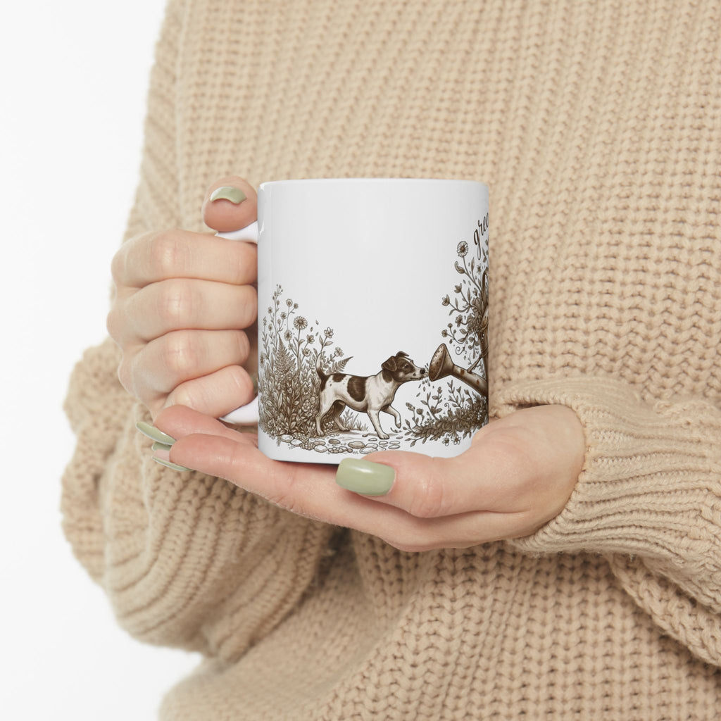 Green Thumb Ceramic Mug — Gardening Watering Can Design (11oz & 15oz)