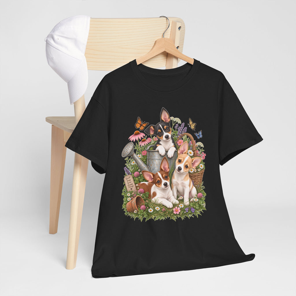 Rat Terrier Garden Tee — Cute Puppies & Floral Watering Can T-Shirt