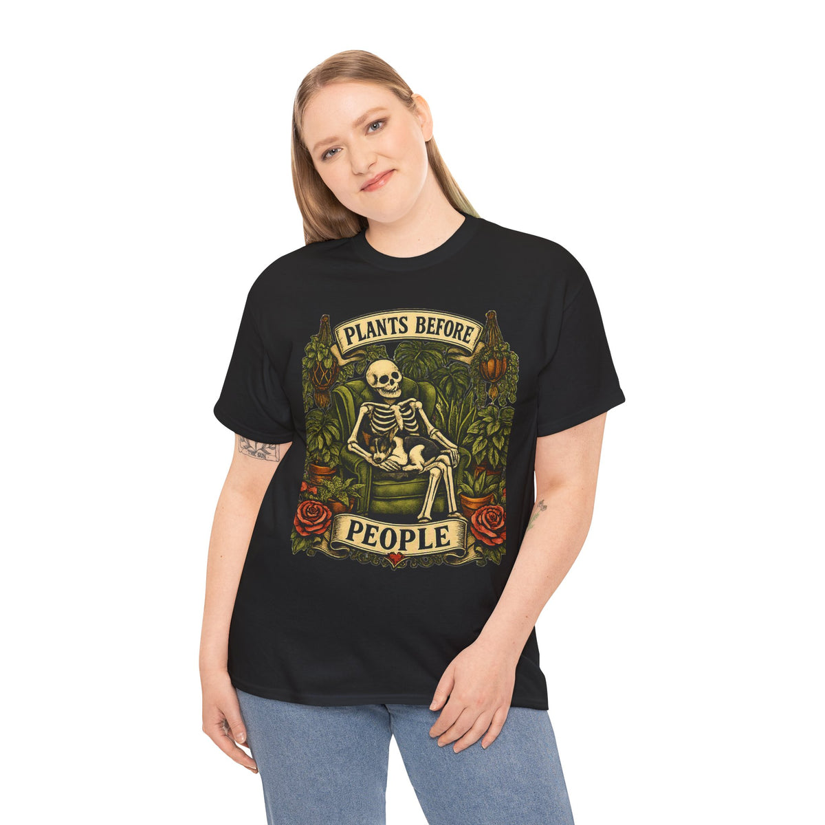 Plants Before People T‑Shirt — Vintage Skeleton Gardening Tee for Plant Lovers