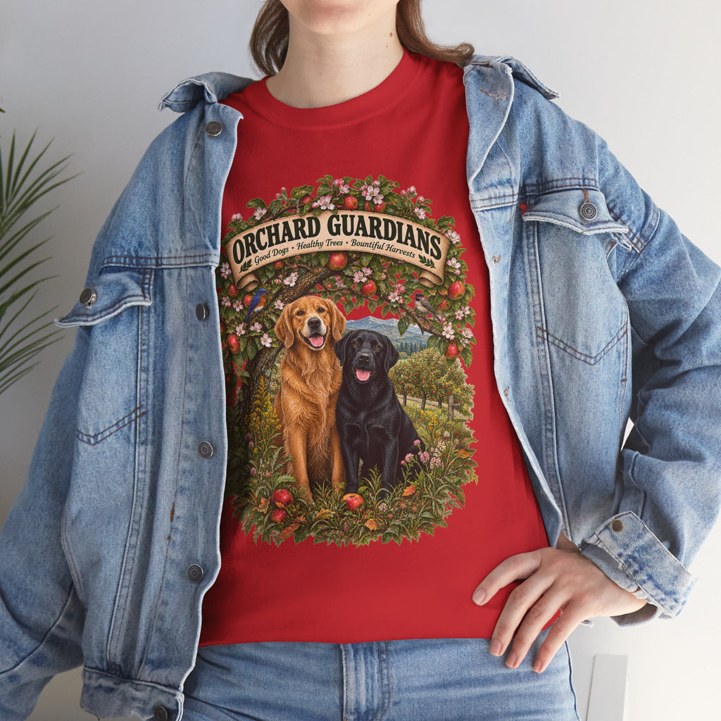 Orchard Guardians T-Shirt — Golden & Black Labrador Dog Tee