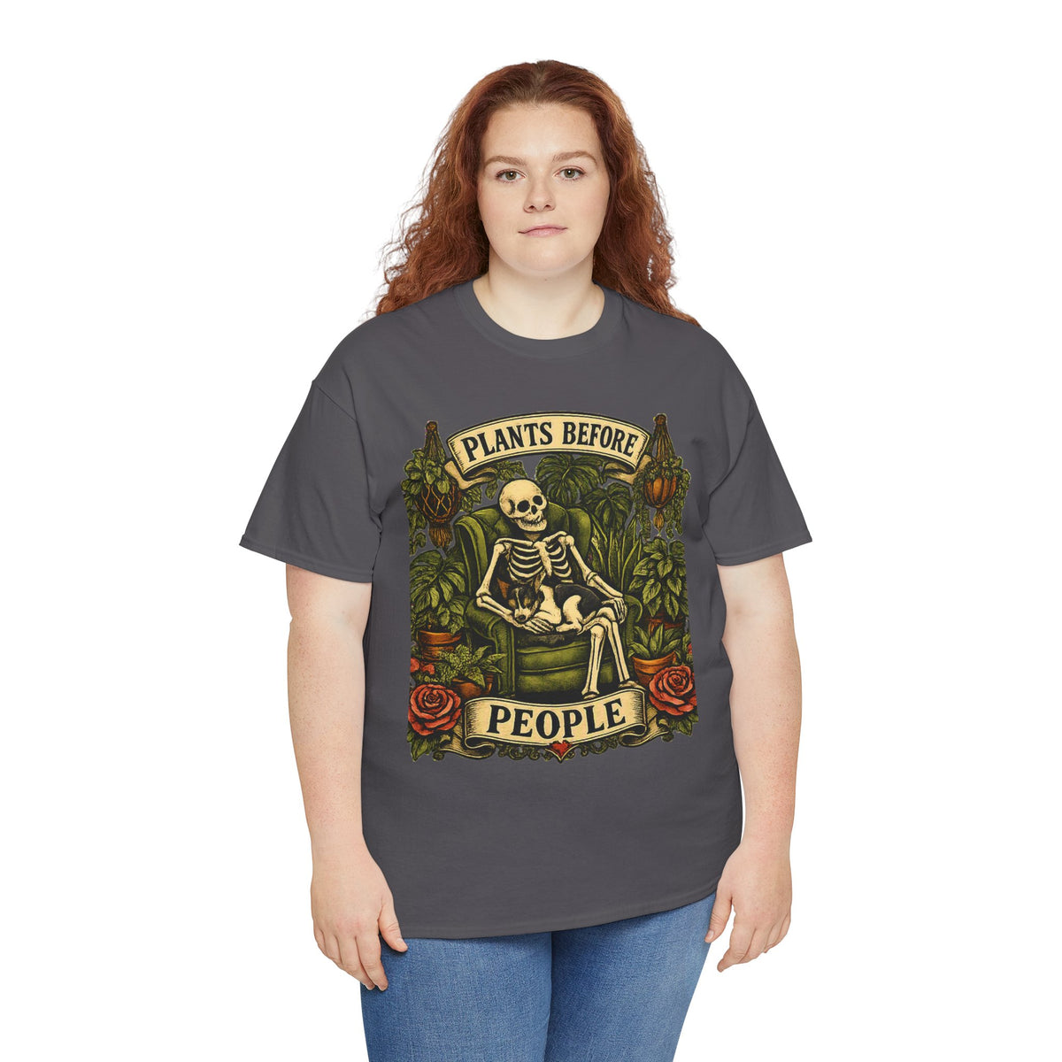 Plants Before People T‑Shirt — Vintage Skeleton Gardening Tee for Plant Lovers