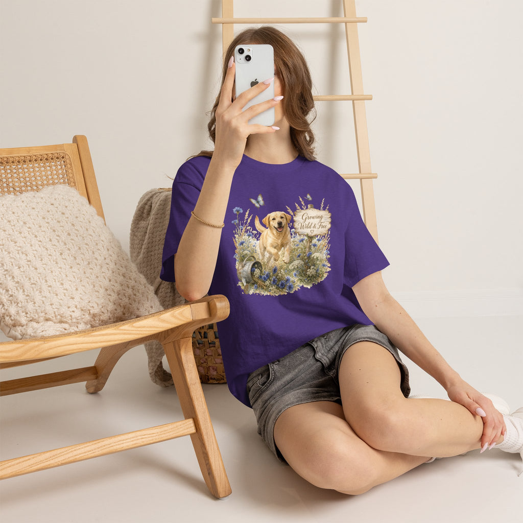 Golden Retriever Floral Tee — "Growing Wild & Free" Dog Lover Shirt