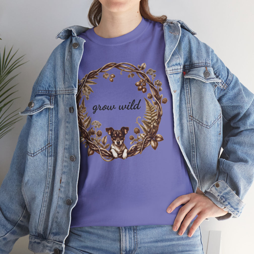 'Grow Wild' Floral Wreath with Puppy Graphic Tee