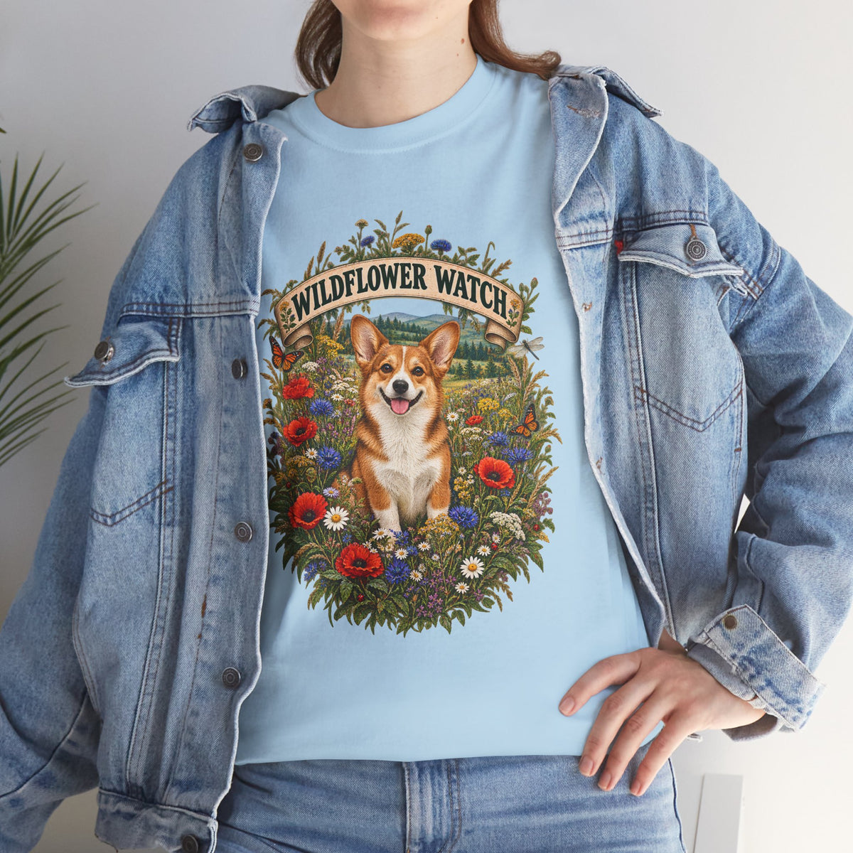 Corgi Wildflower Watch T‑Shirt — Cute Dog Floral Graphic Tee