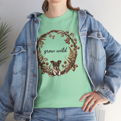 'Grow Wild' Floral Wreath with Puppy Graphic Tee