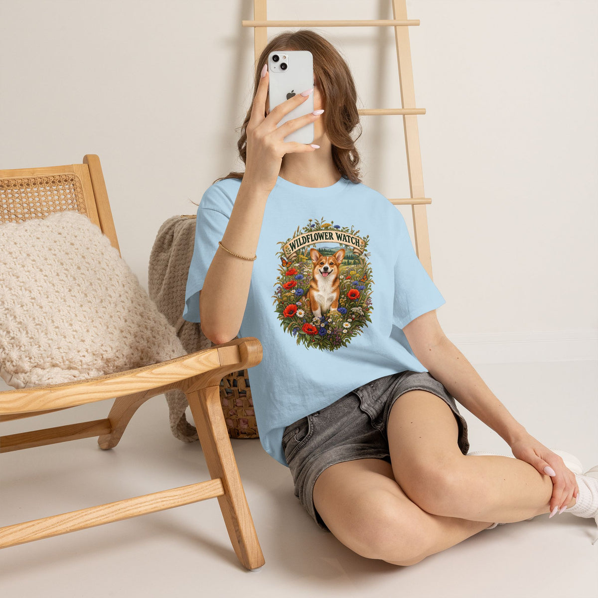 Corgi Wildflower Watch T‑Shirt — Cute Dog Floral Graphic Tee