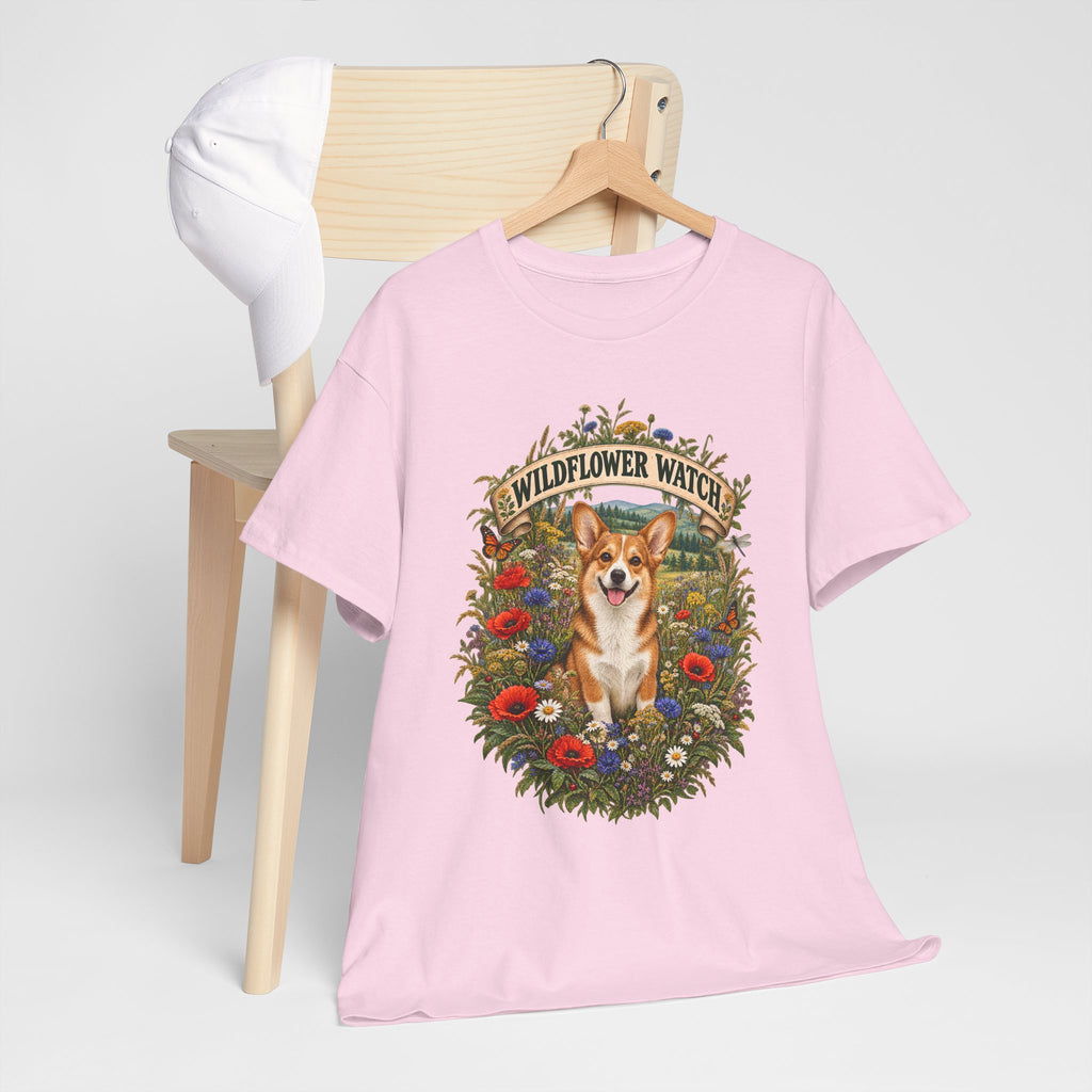 Corgi Wildflower Watch T‑Shirt — Cute Dog Floral Graphic Tee