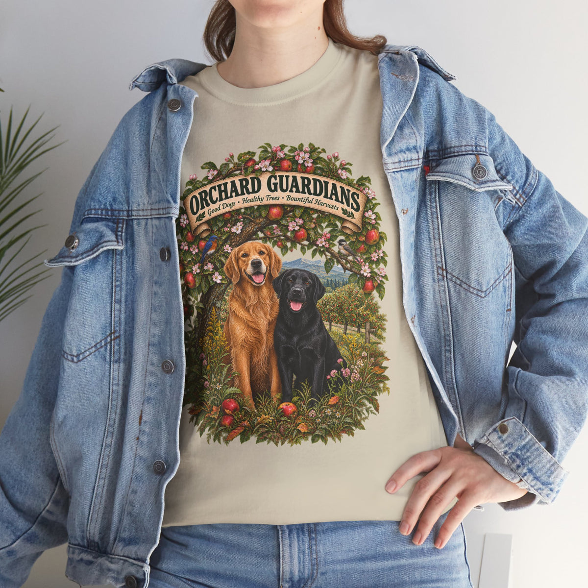Orchard Guardians T-Shirt — Golden & Black Labrador Dog Tee