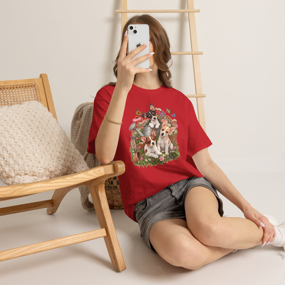 Rat Terrier Garden Tee — Cute Puppies & Floral Watering Can T-Shirt