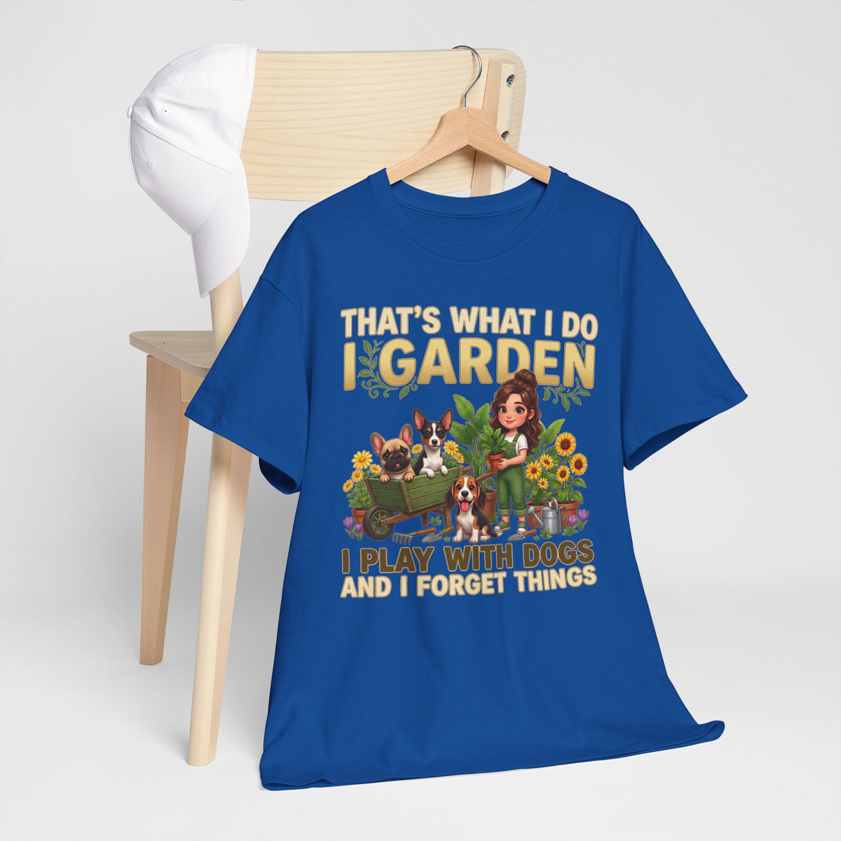 That's What I Do I Garden I Play With Dogs And I Forget Things Unisex T-Shirt — corgi, dachshund & rat terrier (v1)