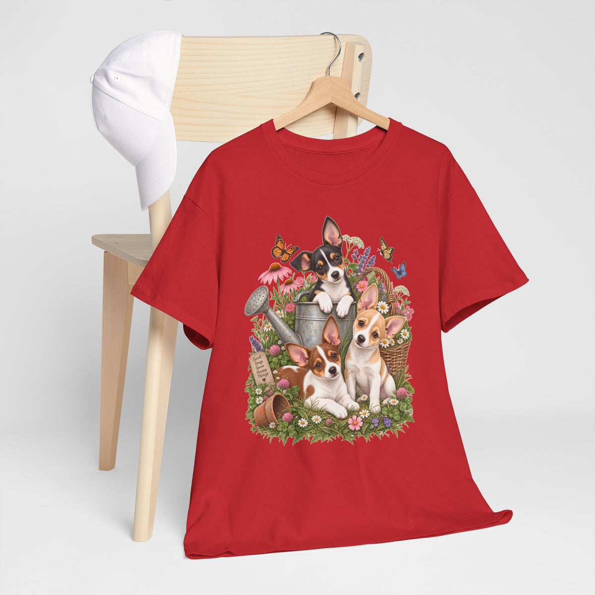 Rat Terrier Garden Tee — Cute Puppies & Floral Watering Can T-Shirt
