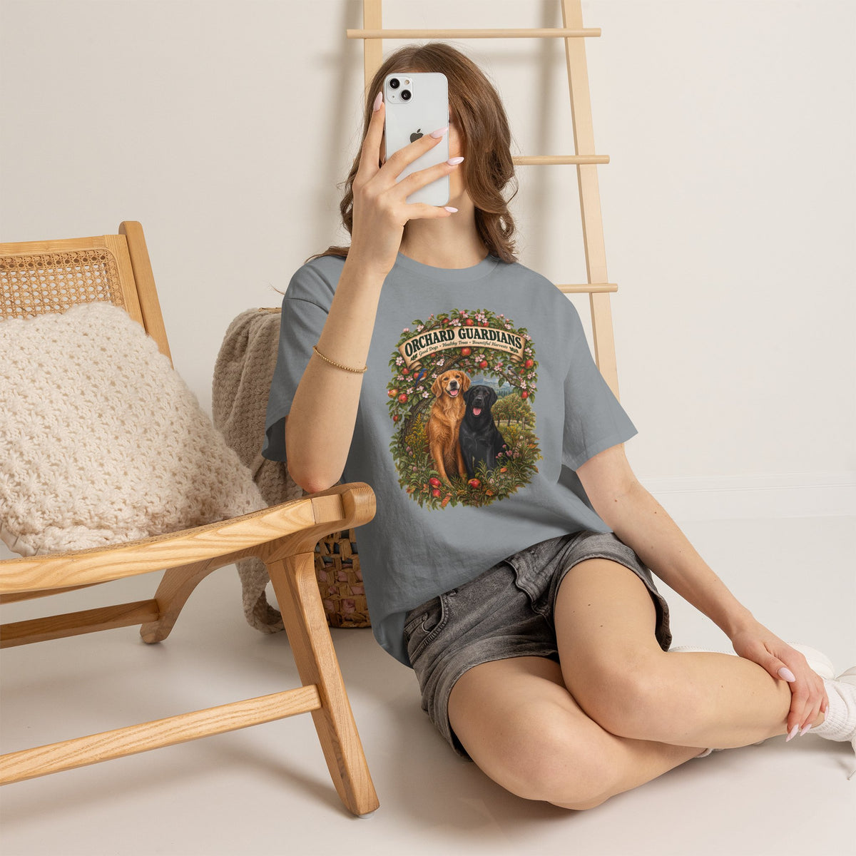 Orchard Guardians T-Shirt — Golden & Black Labrador Dog Tee
