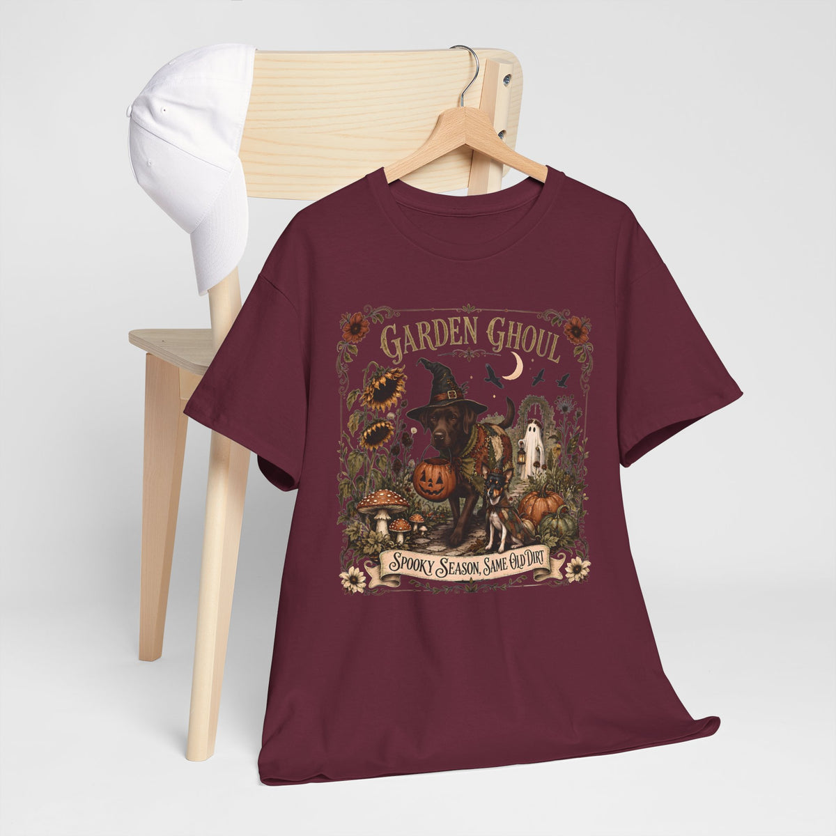 Garden Ghoul Spooky Season Same Old Dirt Unisex T-Shirt Chocolate Lab.