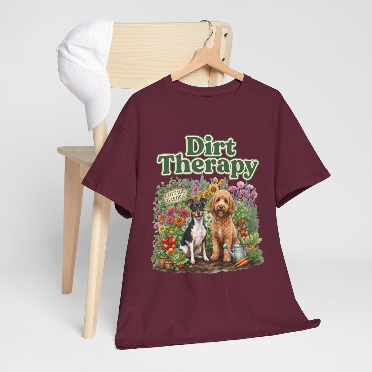Dirt Therapy Gardening T‑Shirt — Dogs & Flowers Garden Lover Tee