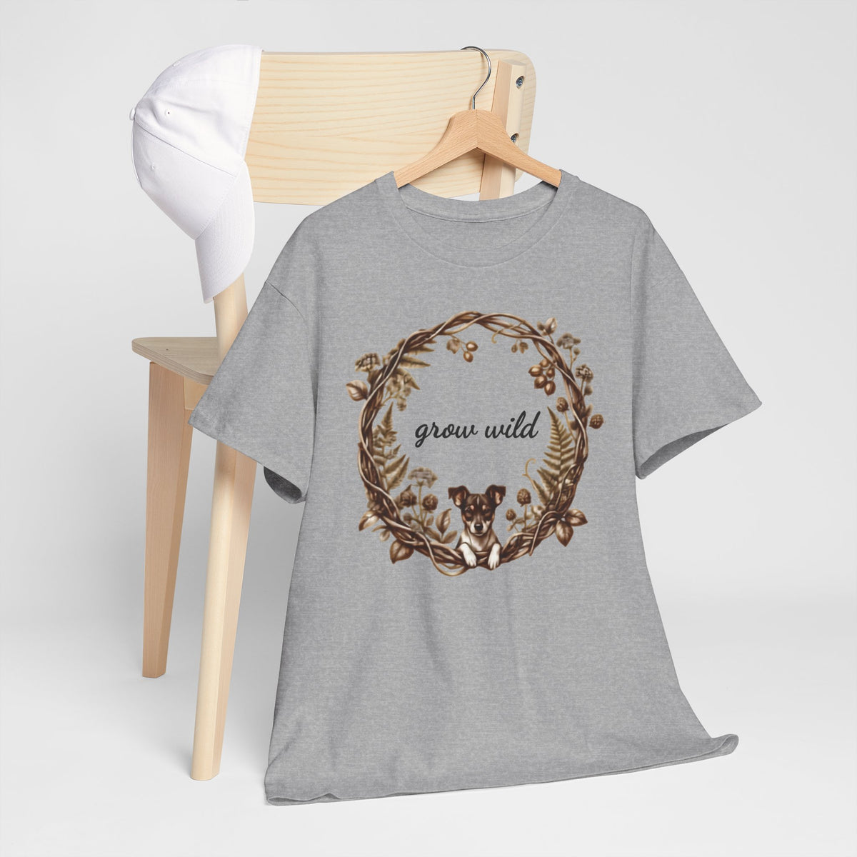 'Grow Wild' Floral Wreath with Puppy Graphic Tee