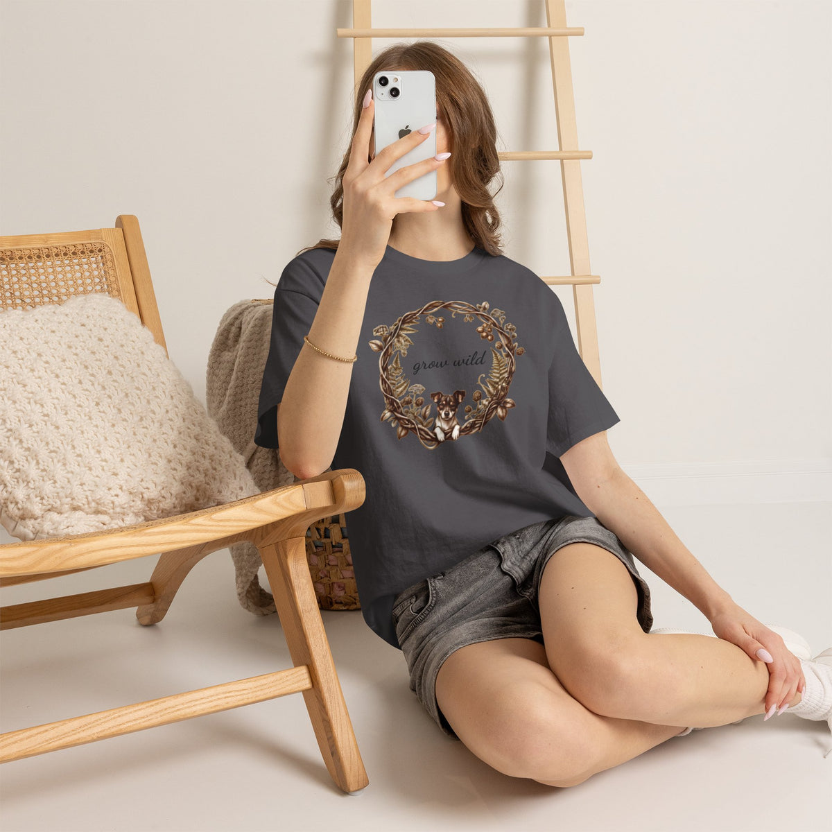 'Grow Wild' Floral Wreath with Puppy Graphic Tee