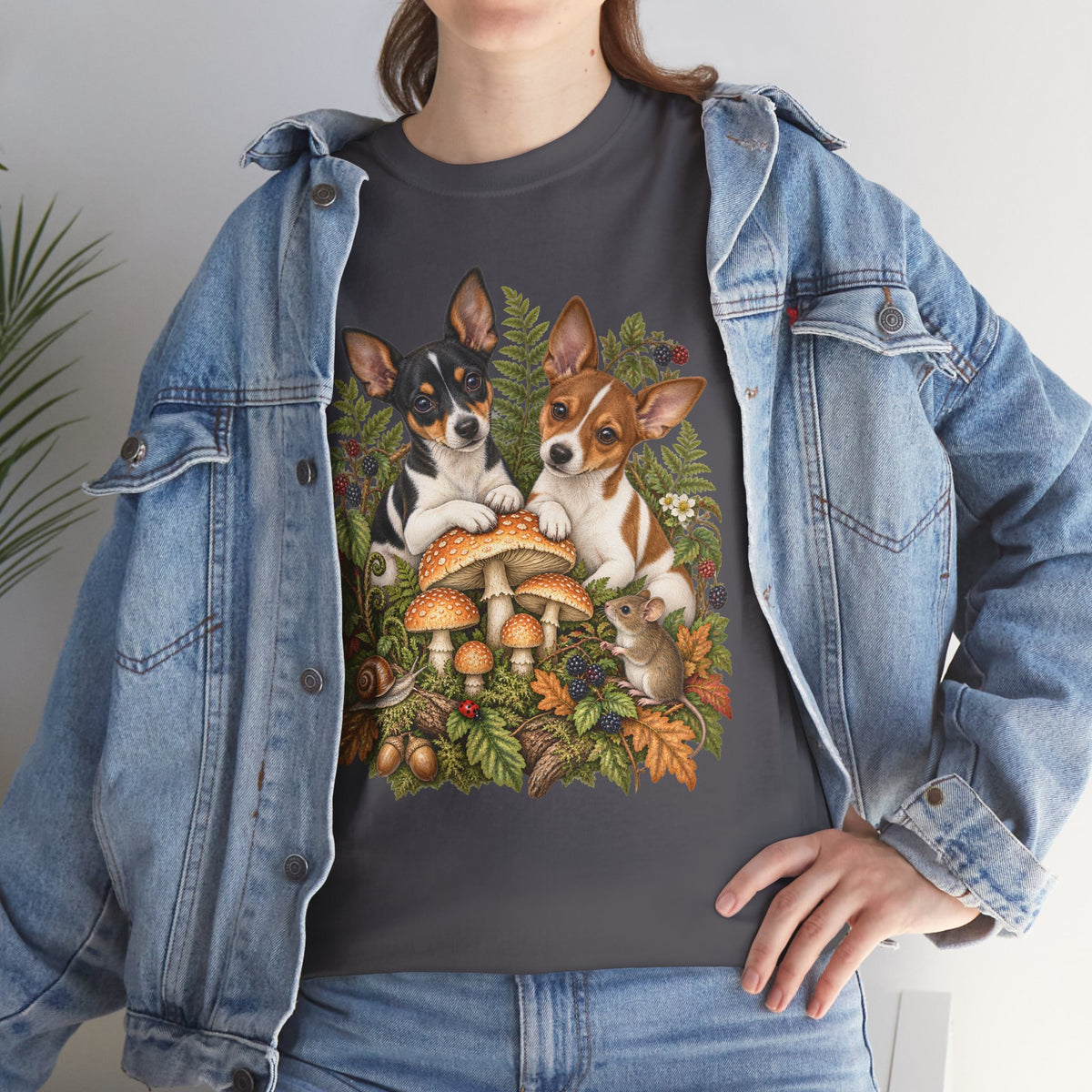 Rat Terrier Puppies Autumn Mushroom T-Shirt