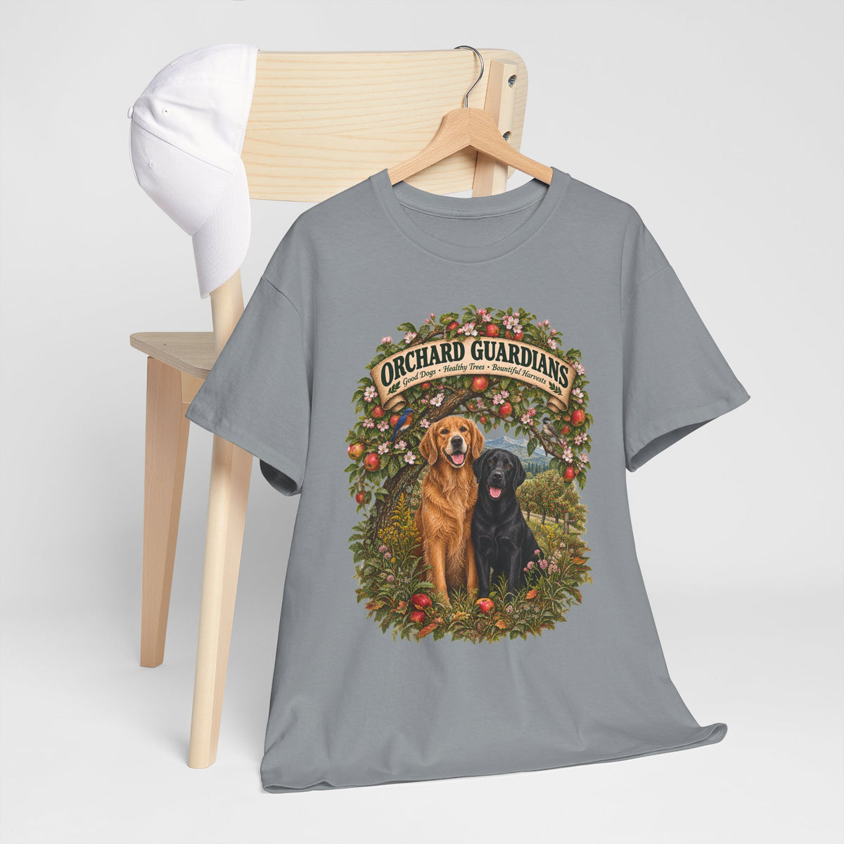 Orchard Guardians T-Shirt — Golden & Black Labrador Dog Tee