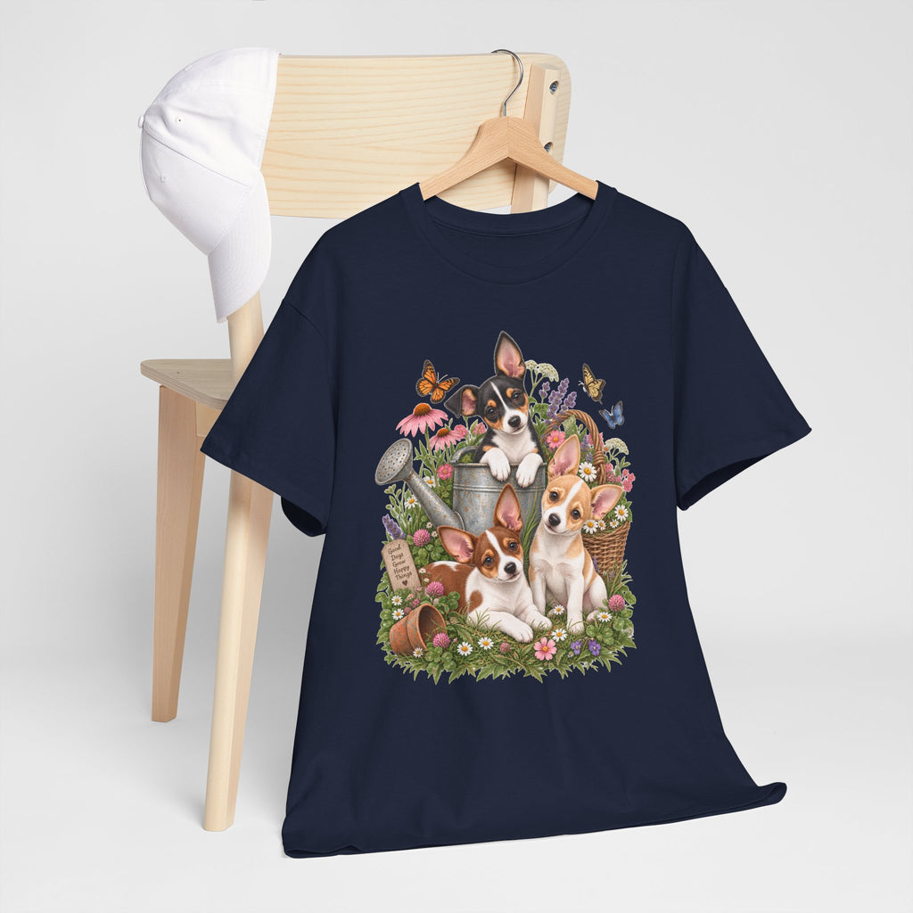 Rat Terrier Garden Tee — Cute Puppies & Floral Watering Can T-Shirt