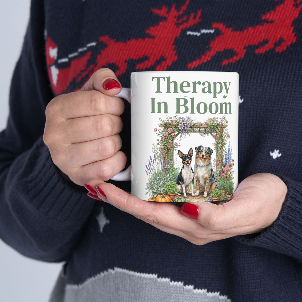 Therapy In Bloom Ceramic Mug – Floral Garden with Dogs 11oz