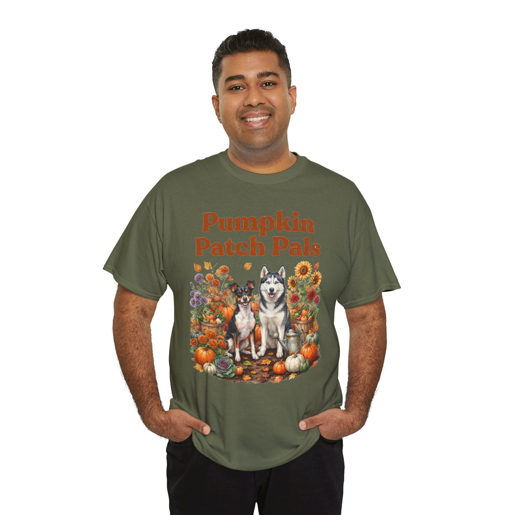 Pumpkin Patch Pals Tee — Fall Husky & Pumpkin Graphic T-Shirt