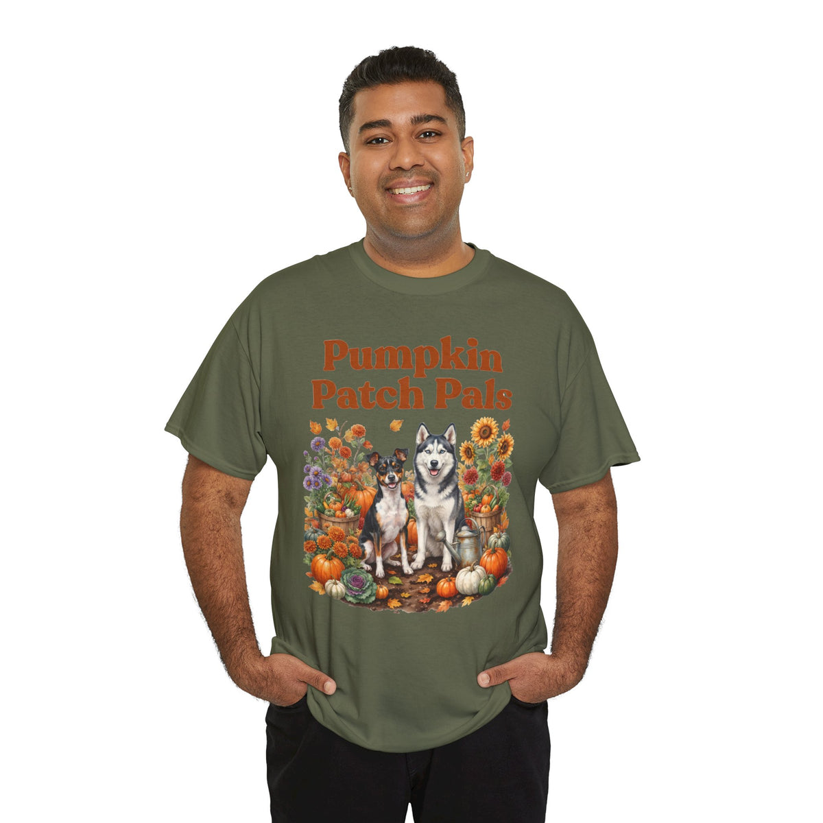 Pumpkin Patch Pals Tee — Fall Husky & Pumpkin Graphic T-Shirt