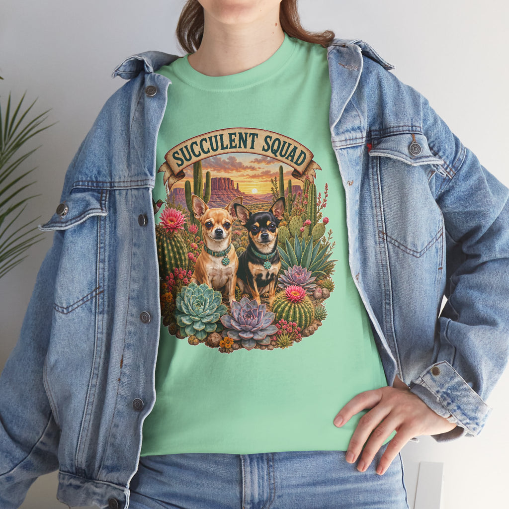 Succulent Squad T-Shirt — Cute Chihuashuas & Desert Succulents Graphic Tee