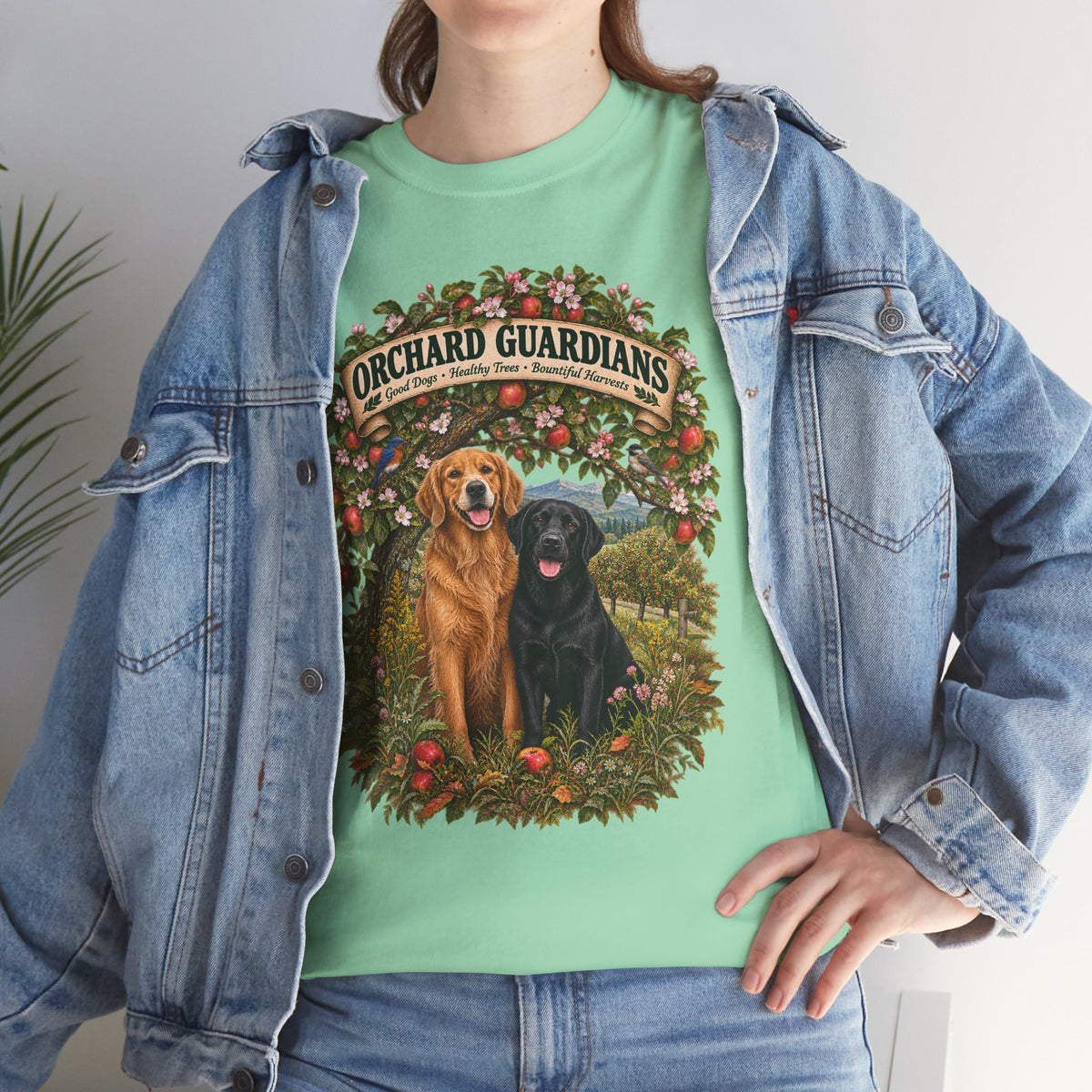 Orchard Guardians T-Shirt — Golden & Black Labrador Dog Tee