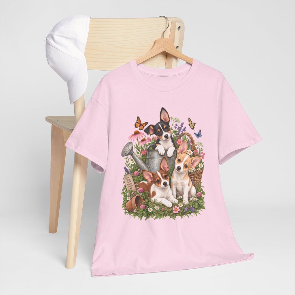 Rat Terrier Garden Tee — Cute Puppies & Floral Watering Can T-Shirt