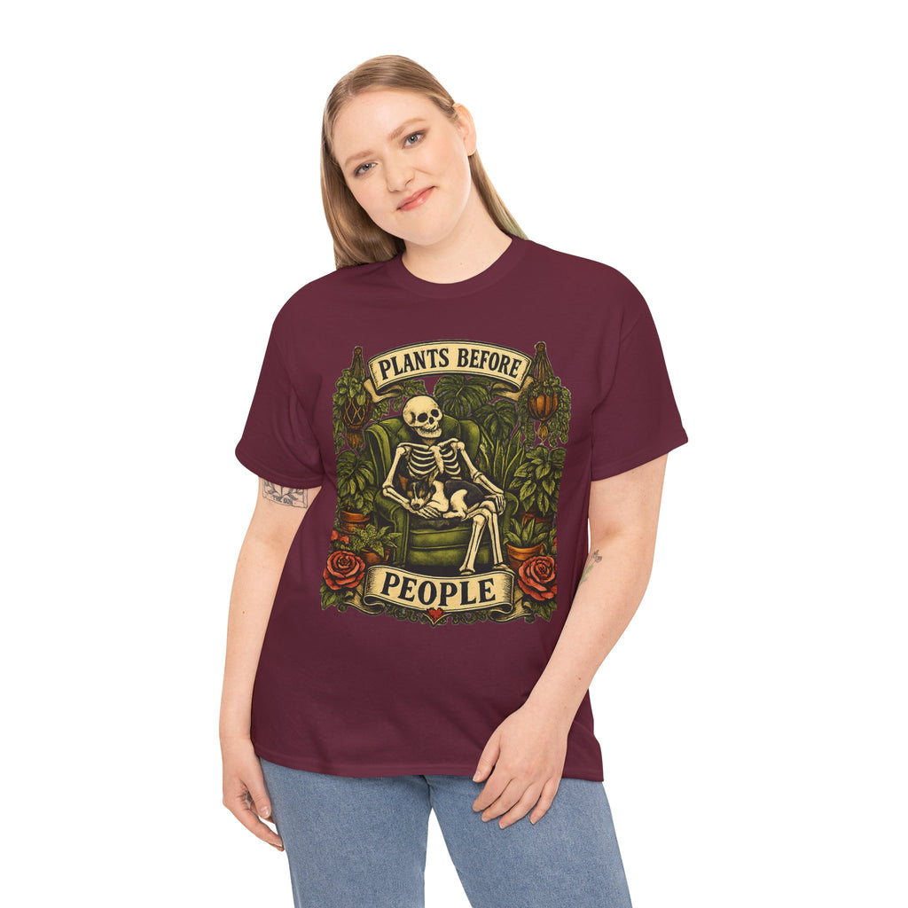 Plants Before People T‑Shirt — Vintage Skeleton Gardening Tee for Plant Lovers