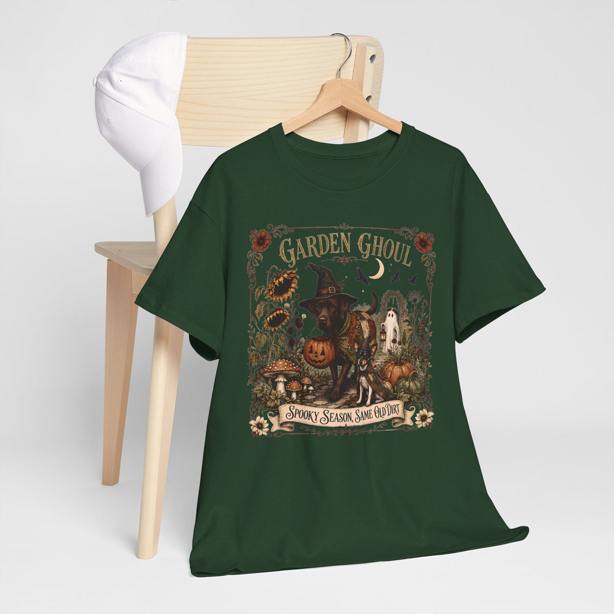 Garden Ghoul Spooky Season Same Old Dirt Unisex T-Shirt Chocolate Lab.