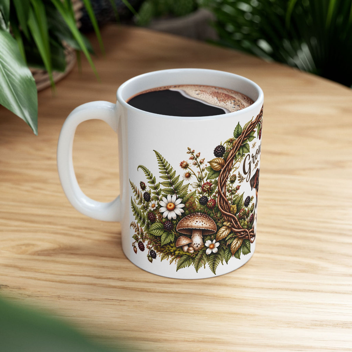 Grow Wild Puppy Ceramic Mug — Floral Rat Terrier Coffee Cup (11oz)