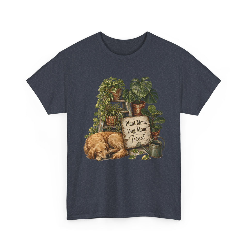 Plant Mom Dog Mom T-Shirt — Cozy Plant Lover Tee with Sleeping Dog Design