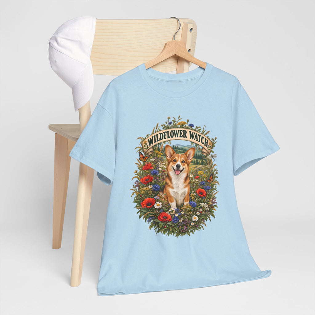 Corgi Wildflower Watch T‑Shirt — Cute Dog Floral Graphic Tee