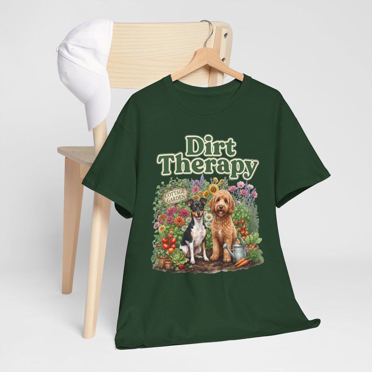 Dirt Therapy Gardening T‑Shirt — Dogs & Flowers Garden Lover Tee