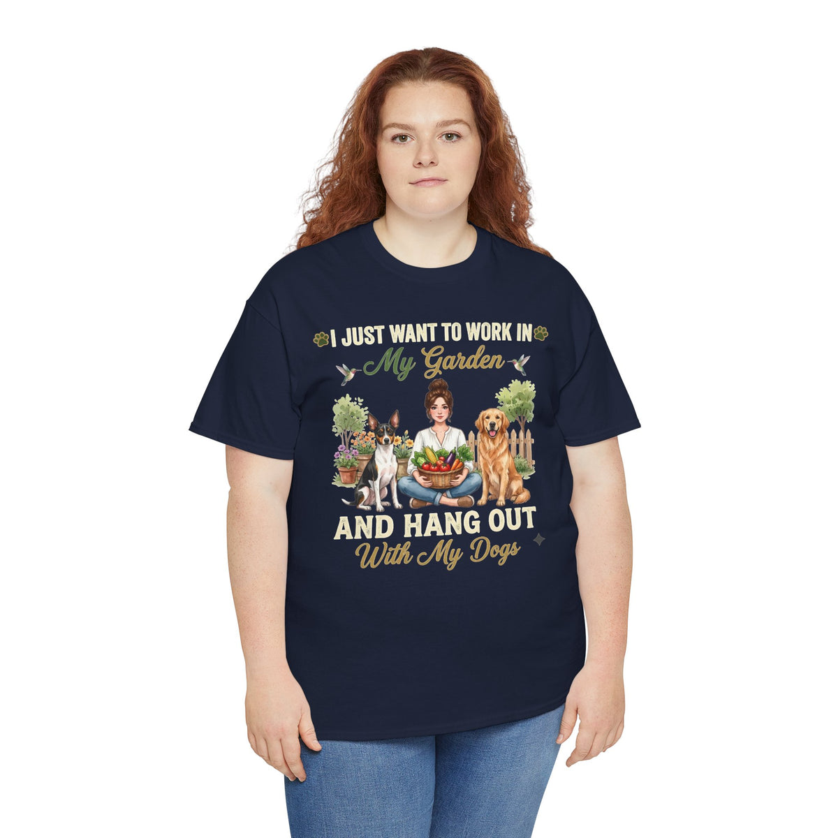 I Just Want To Work In My Garden And Hang Out With My Dogs Unisex T-Shirt — golden retriever and terrier (v2)
