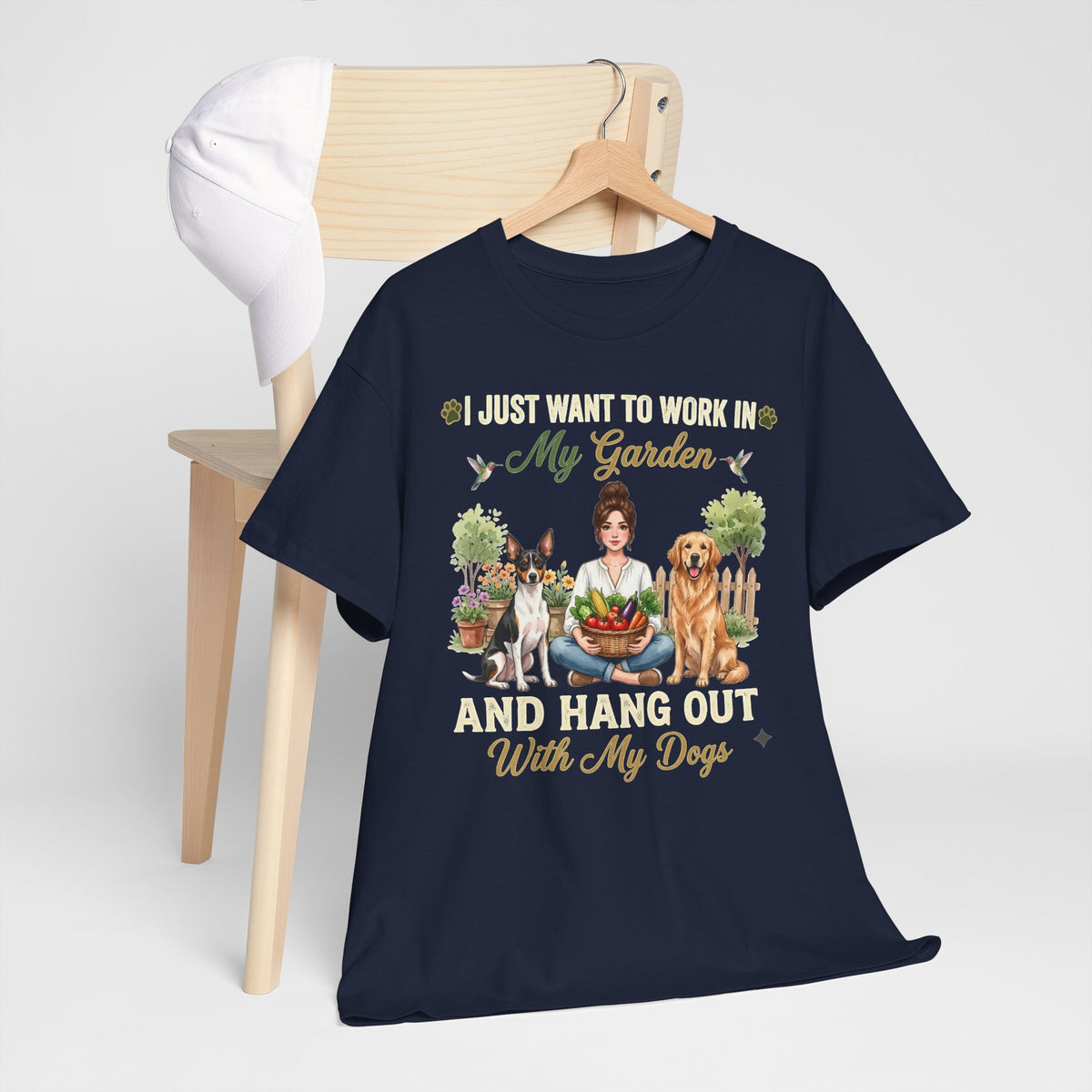 I Just Want To Work In My Garden And Hang Out With My Dogs Unisex T-Shirt — golden retriever and terrier (v2)