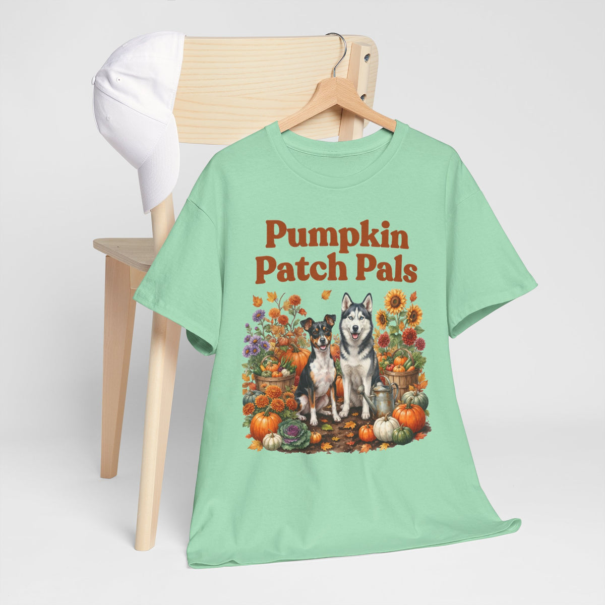 Pumpkin Patch Pals Tee — Fall Husky & Pumpkin Graphic T-Shirt