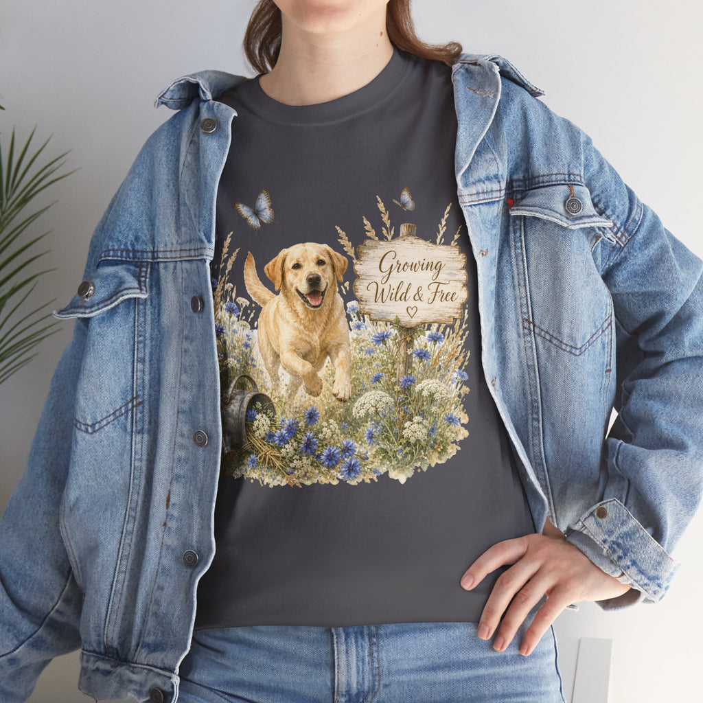 Golden Retriever Floral Tee — "Growing Wild & Free" Dog Lover Shirt