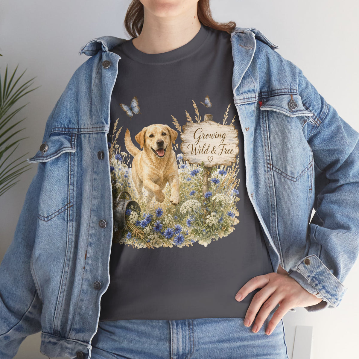 Golden Retriever Floral Tee — "Growing Wild & Free" Dog Lover Shirt