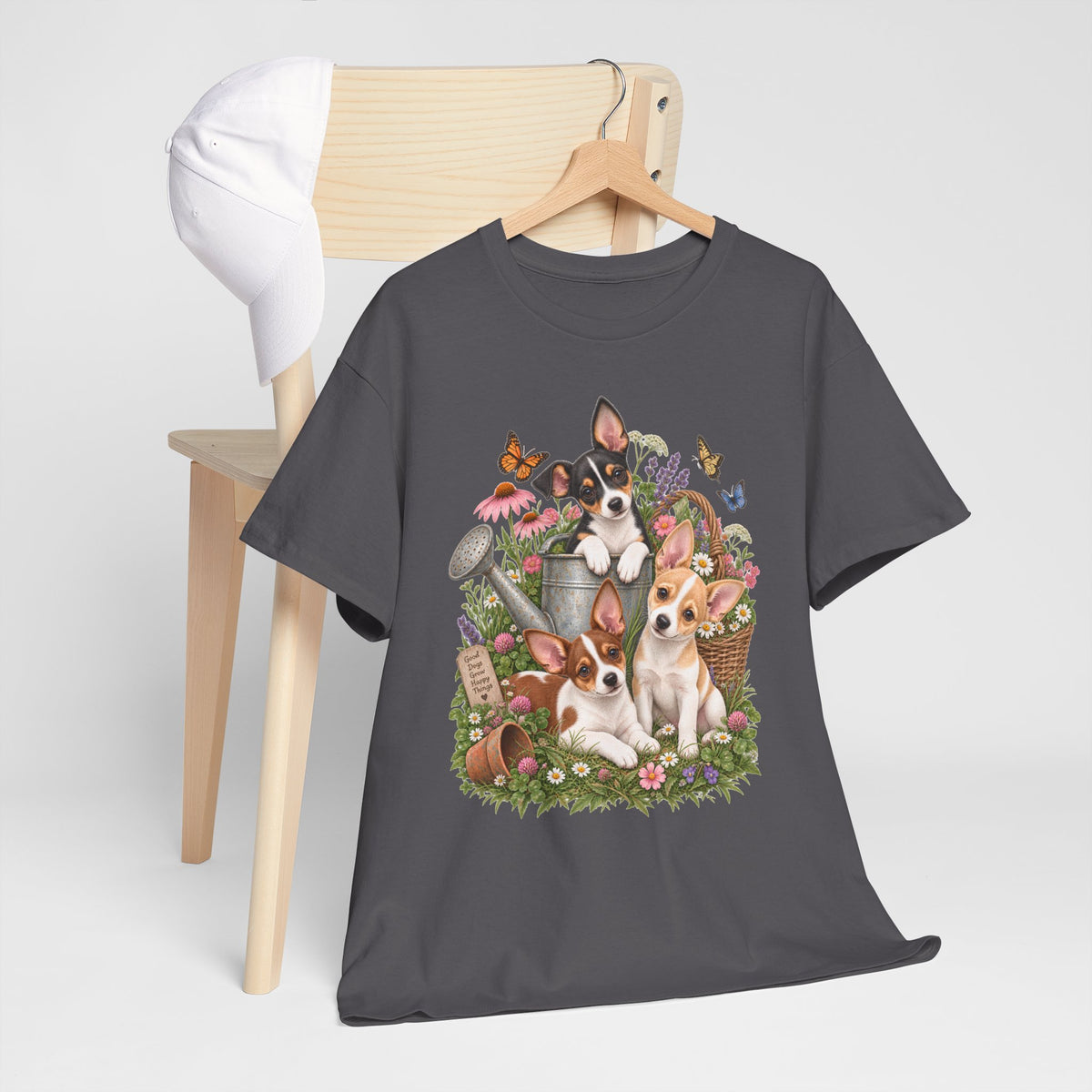 Rat Terrier Garden Tee — Cute Puppies & Floral Watering Can T-Shirt