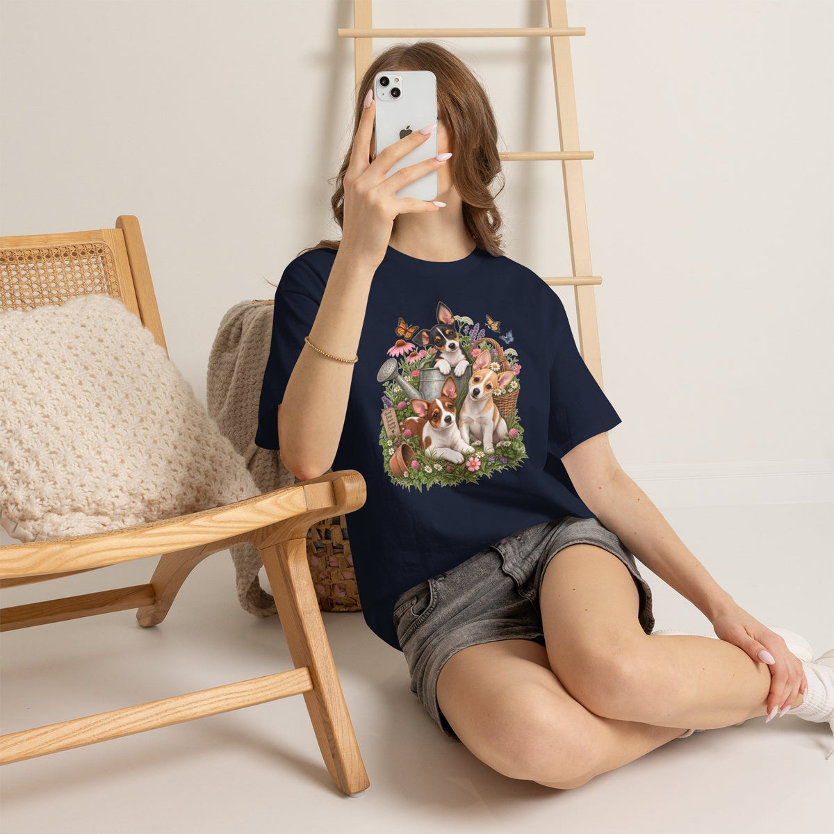 Rat Terrier Garden Tee — Cute Puppies & Floral Watering Can T-Shirt