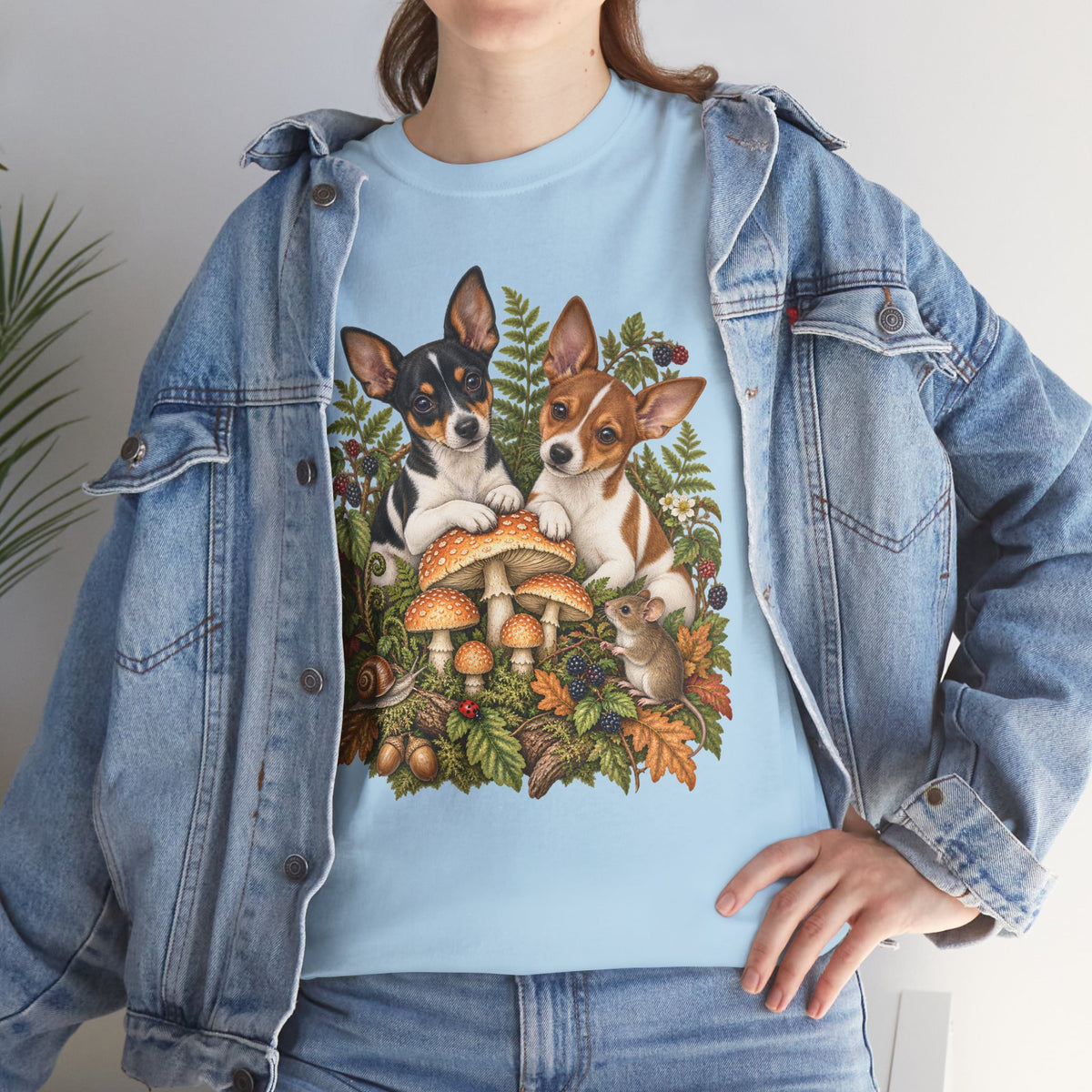 Rat Terrier Puppies Autumn Mushroom T-Shirt