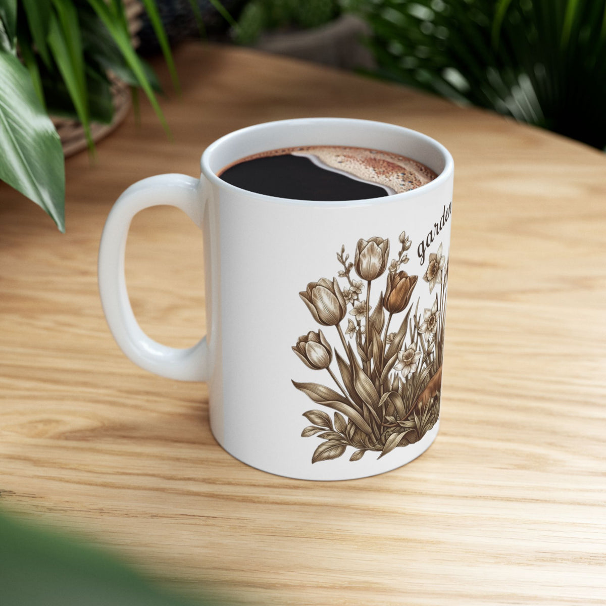 Garden State of Mind Ceramic Mug — Dachshund & Vintage Floral Coffee Cup (11oz/15oz)