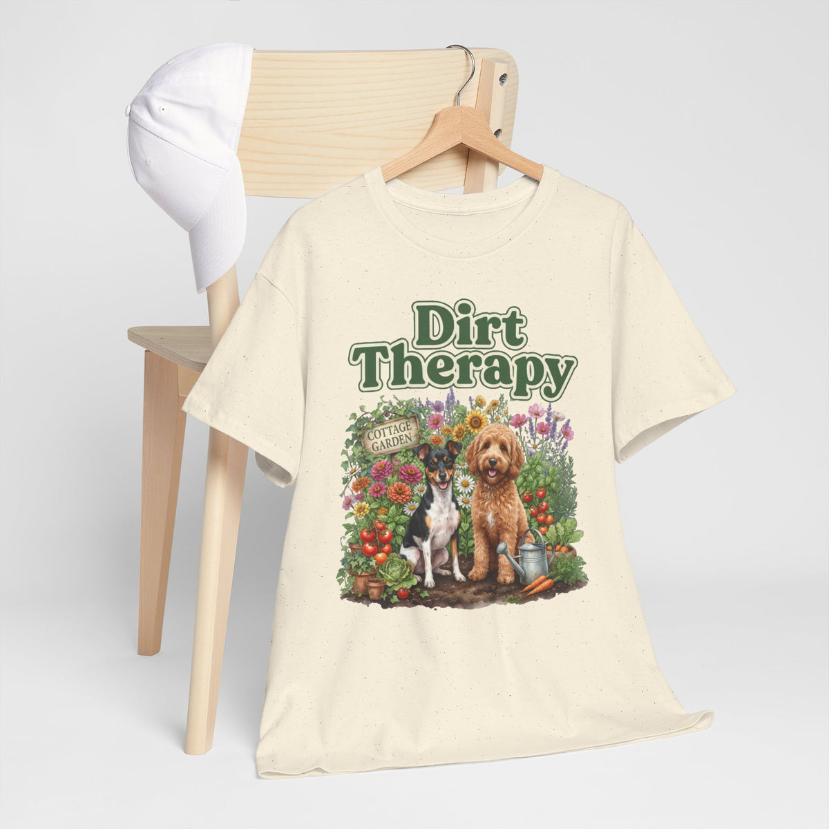 Dirt Therapy Gardening T‑Shirt — Dogs & Flowers Garden Lover Tee
