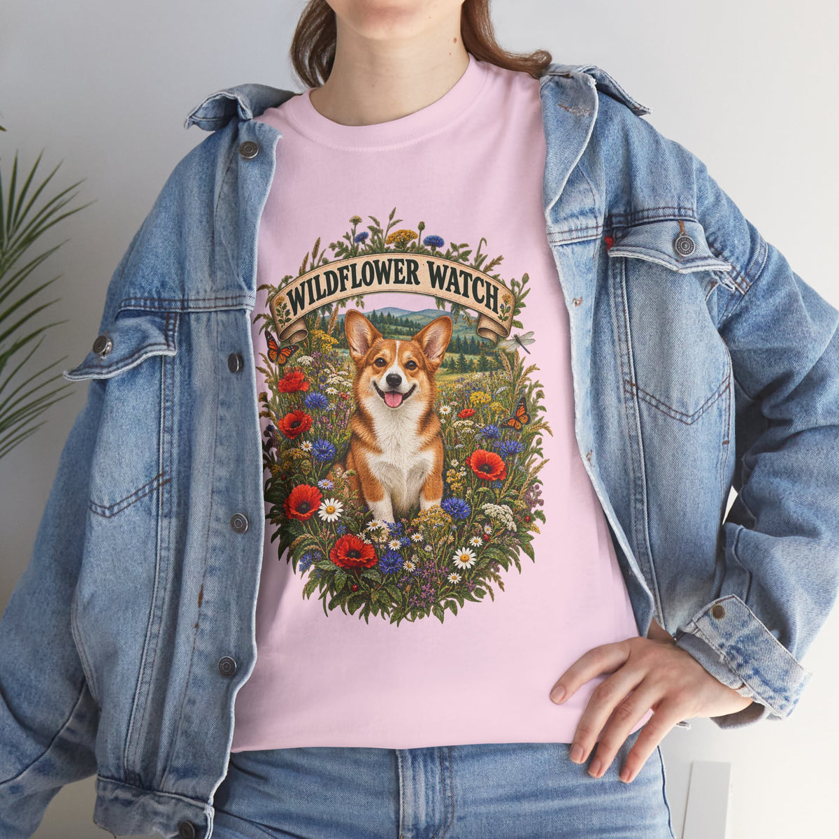 Corgi Wildflower Watch T‑Shirt — Cute Dog Floral Graphic Tee