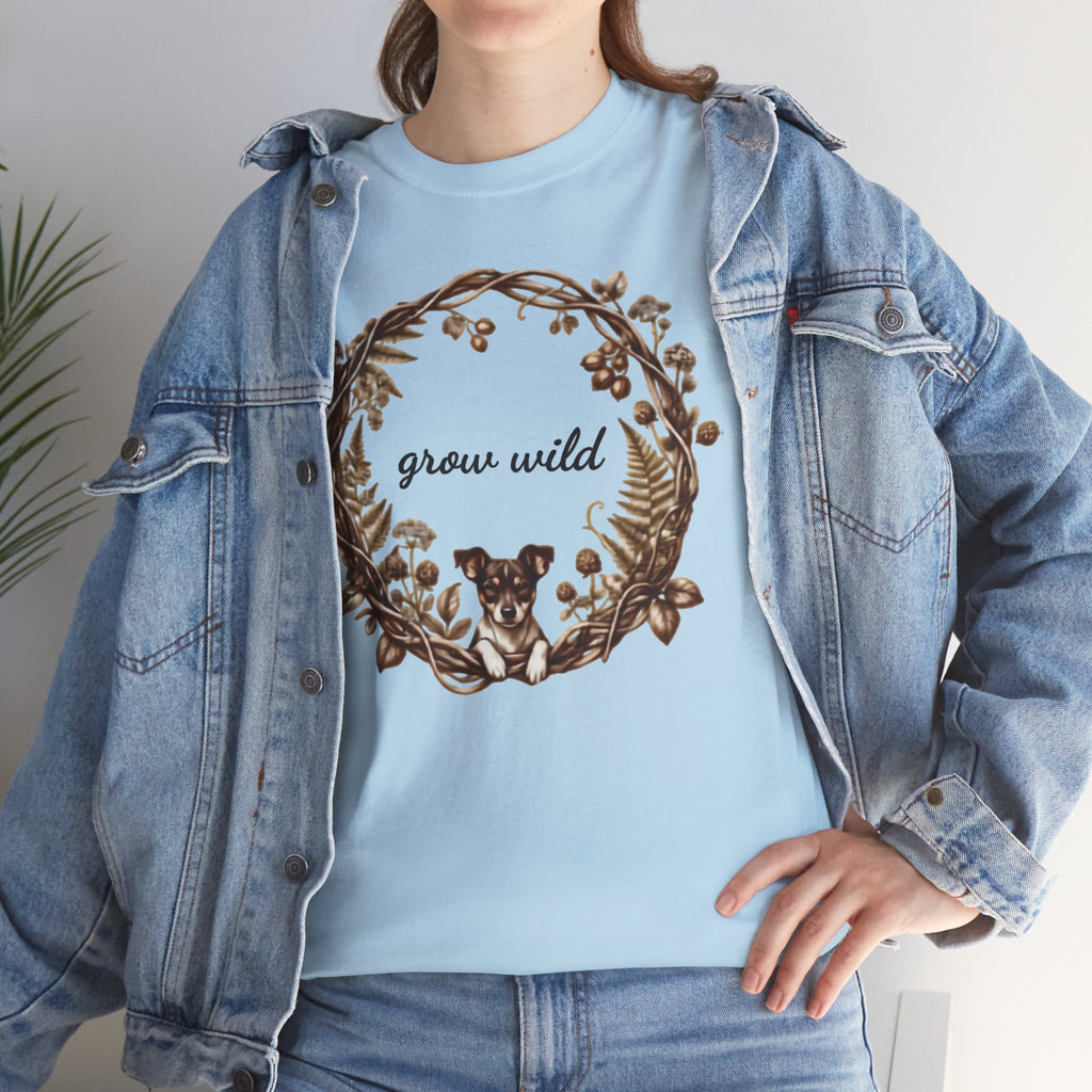 'Grow Wild' Floral Wreath with Puppy Graphic Tee