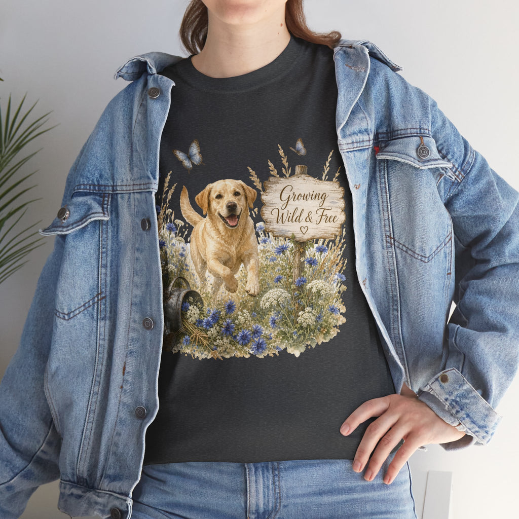 Golden Retriever Floral Tee — "Growing Wild & Free" Dog Lover Shirt
