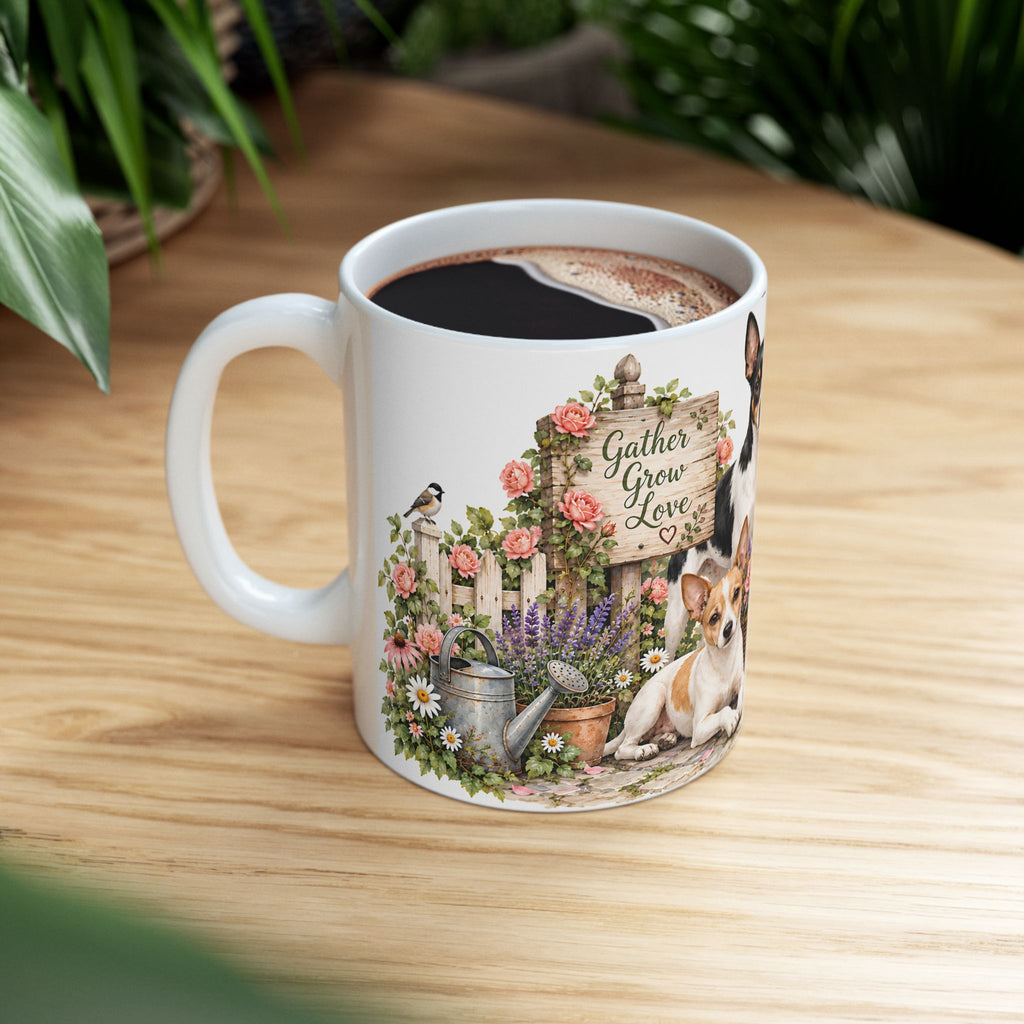 Dog Mom Floral Mug — ‘Gather Grow Love’ Ceramic Coffee Cup (11oz)